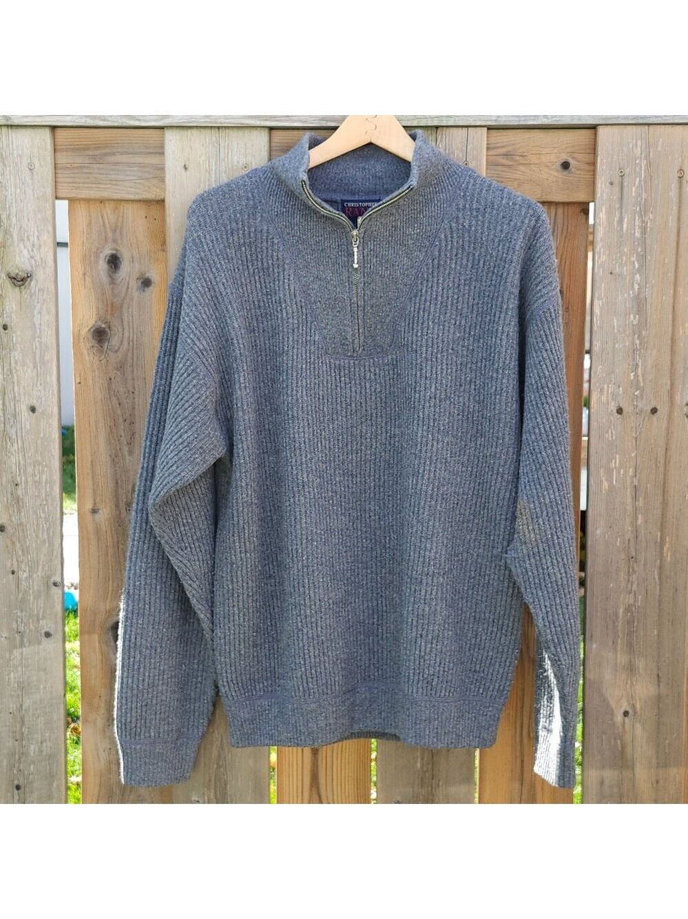 VINTAGE Christopher Rand 1/4 Zip Men's Medium 100% Lambs wool Layering Grey Wool